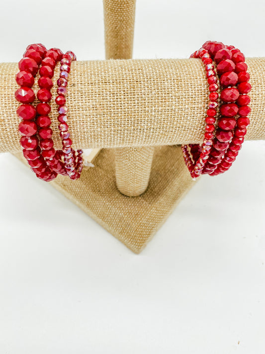 Crimson Glass Bead Bracelet Set