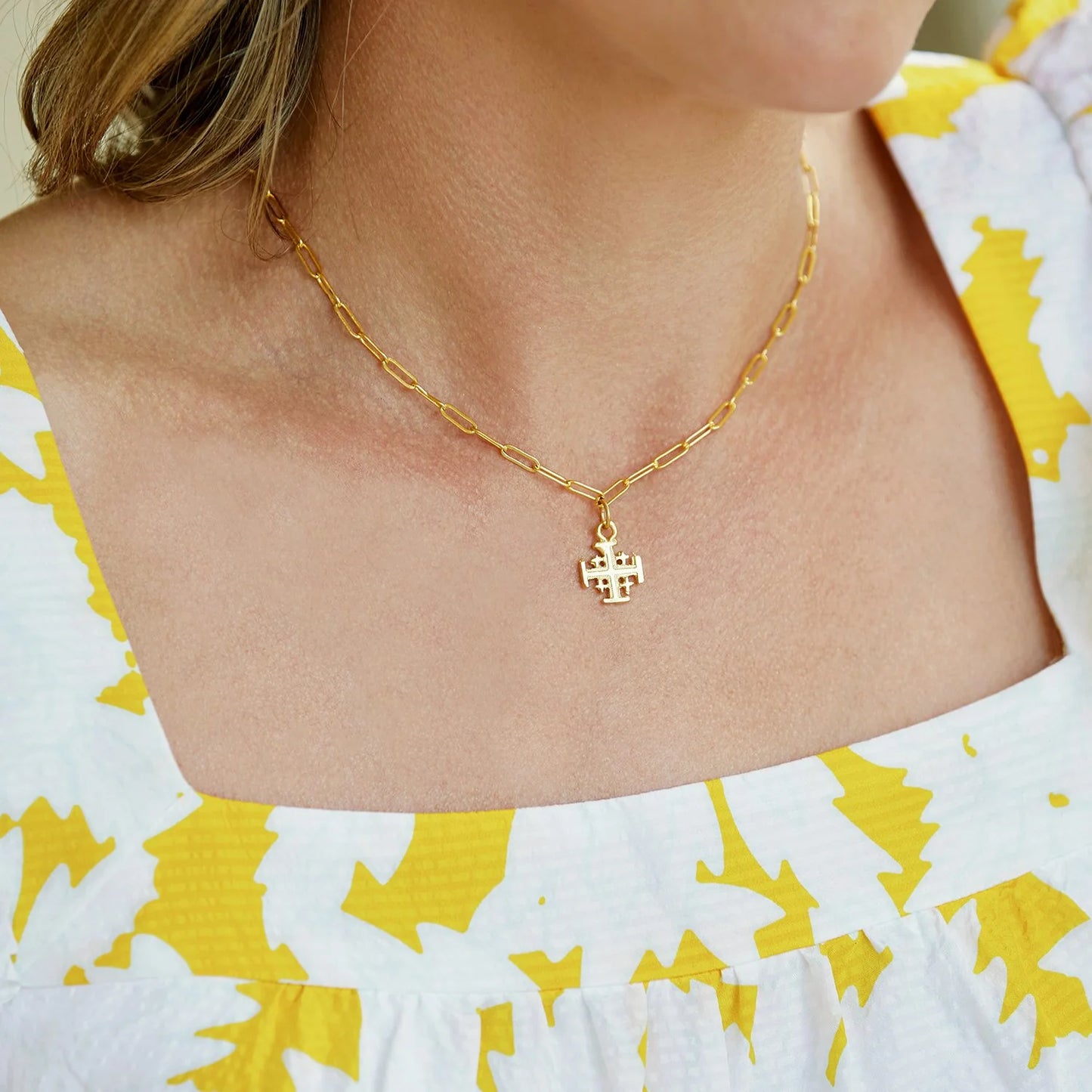 Susan Shaw Jerusalem Cross Paperclip Necklace