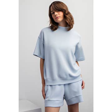 Soft Blue Luxe Mock Neck Top