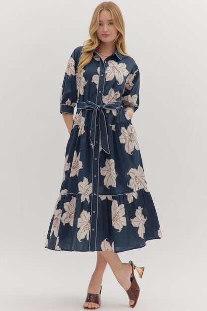 Autumn Blossom Midi Dress