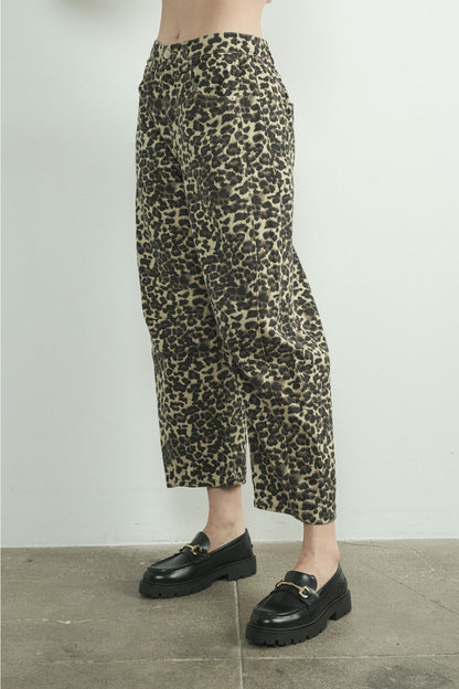 Leopard Print Barrel Jeans