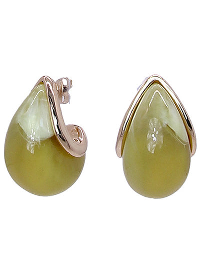 Marbled Teardrop Earrings -  Olive Green