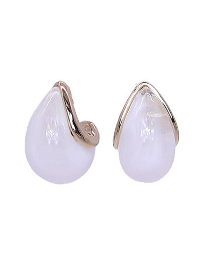Marbled Teardrop Earrings - White