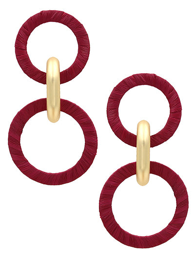 Crimson Raffia Wrapped Link Earrings