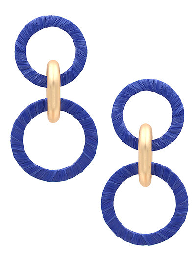 Blue Raffia Wrapped Link Earrings