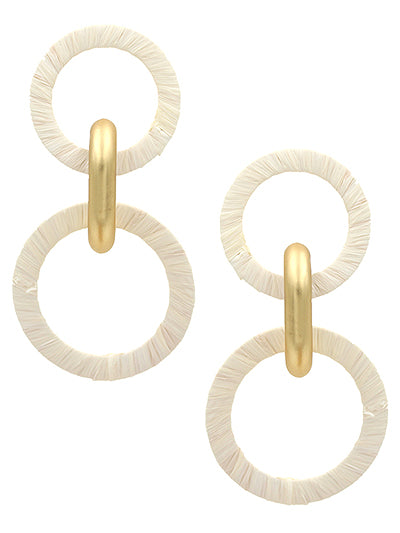 White Raffia Wrapped Link Earrings