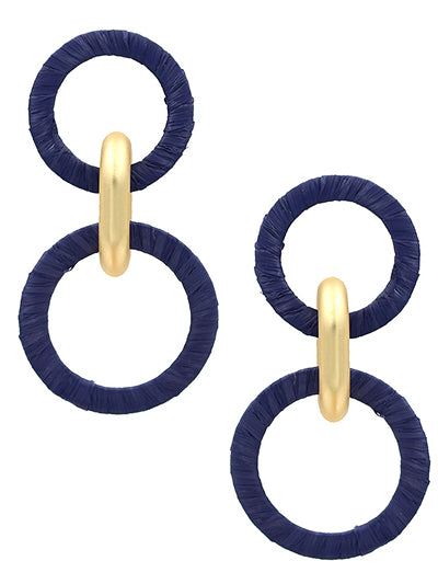 Navy Raffia Wrapped Link Earrings