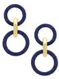 Navy Raffia Wrapped Link Earrings