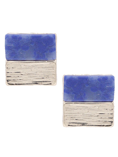 Half Semi Stone Square Earring