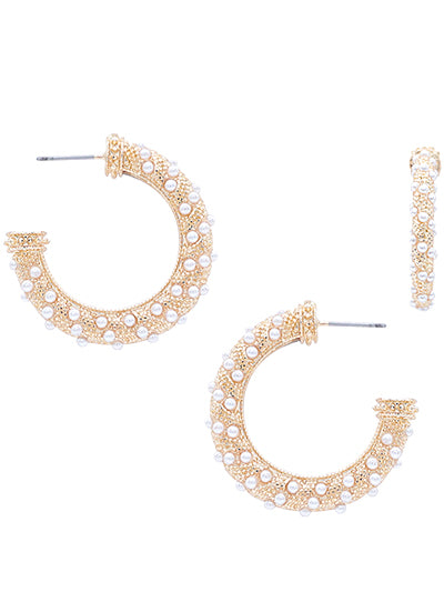 Pearl Beaded Hoop Earrings