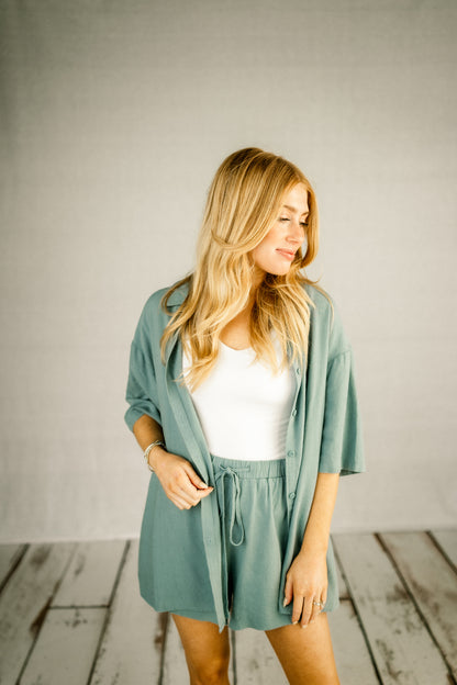 Linen Short Sleeve Shorts Set