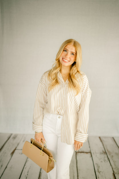 Classic Striped Button-Down-Khaki