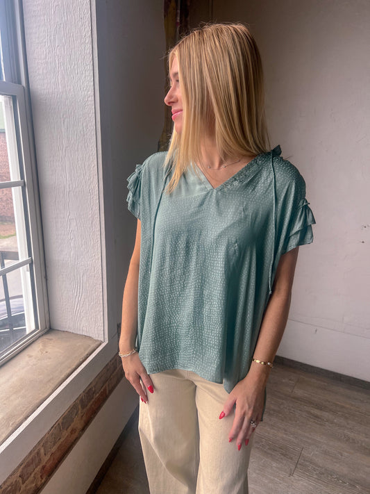 Spanish Moss Ruffle Sleeve Top