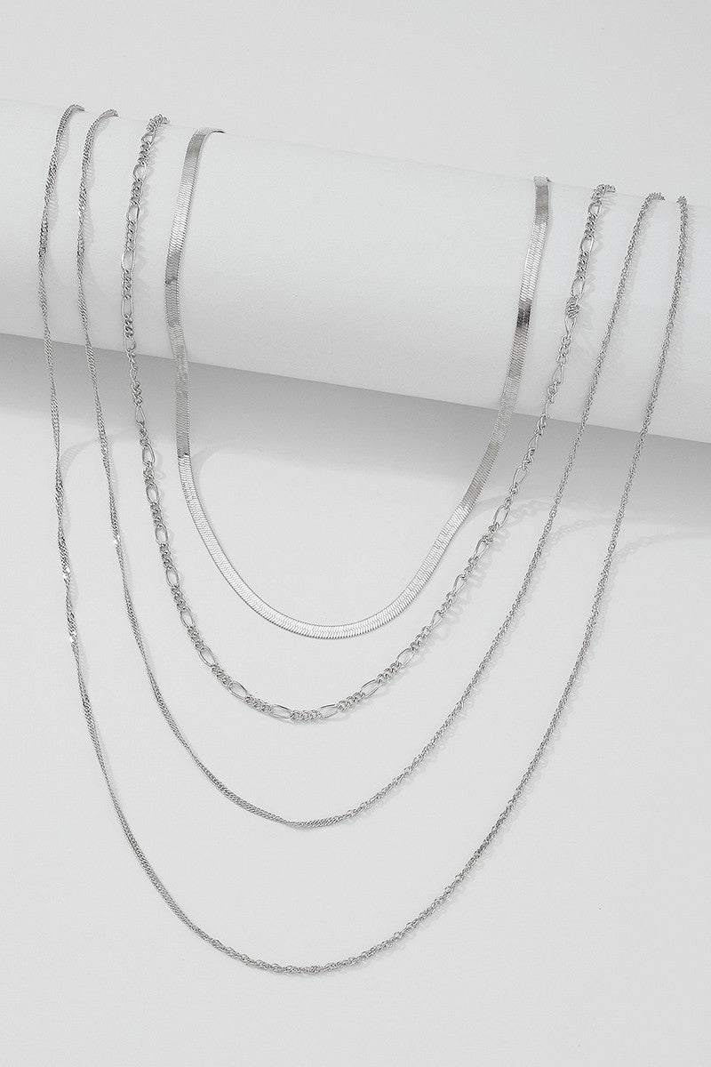 Silver Layering Chain Necklace Set