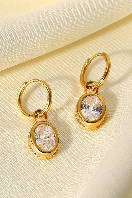 18K Gold Plated Stainless Steel CZ Drop Earrings