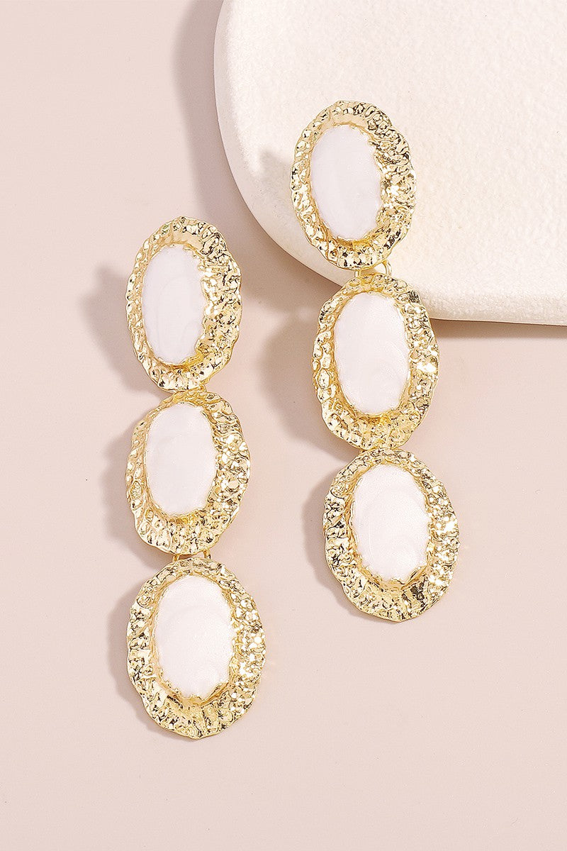 Gold and White Drop Earrings