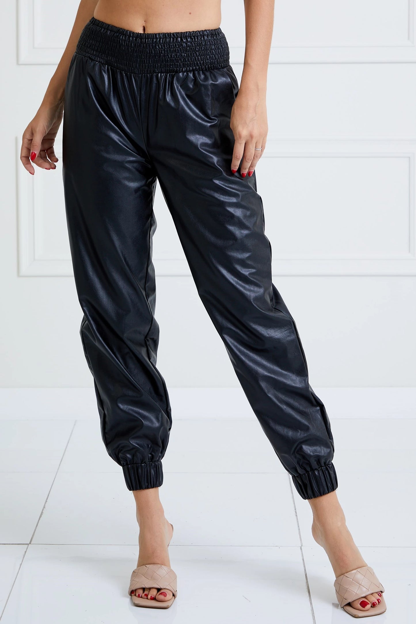 Maren Leather Smocked Joggers