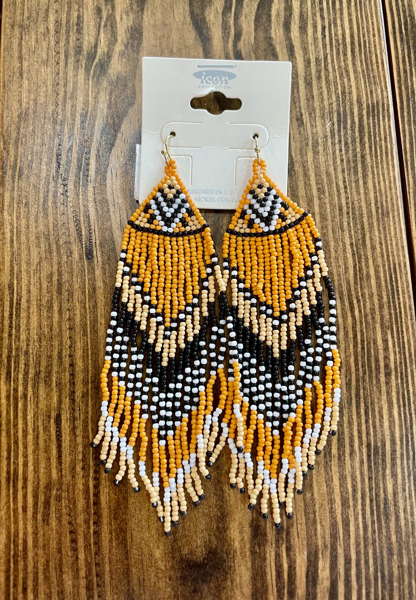 Large Beaded Black and Yellow Earrings