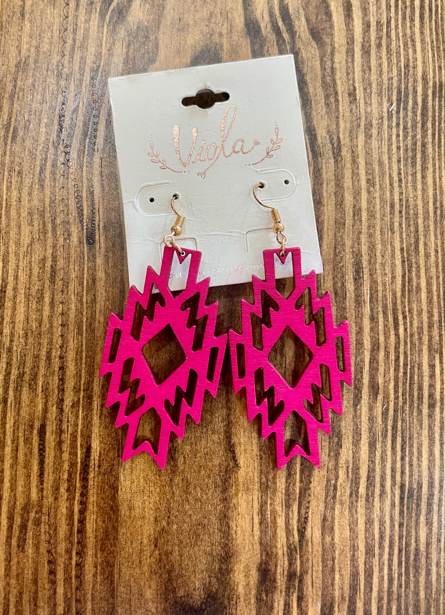 Pink Aztec Cut Out Earring