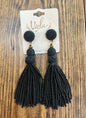 Black Beaded Tassel Earring