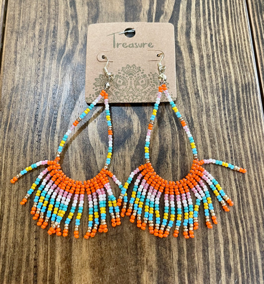 multicolor beaded tassel earrings