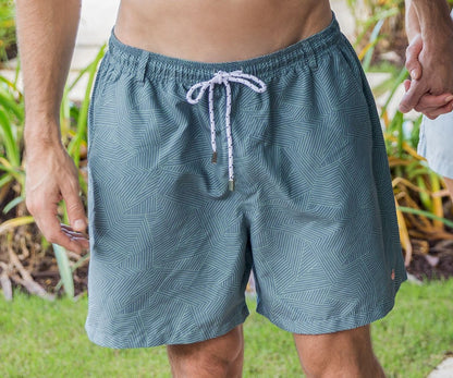 Dockside Swim Trunk- Tulum Angles- Slate and Sage