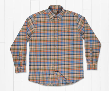Southern Marsh Adrian Check Flannel Shirt- taupe/navy