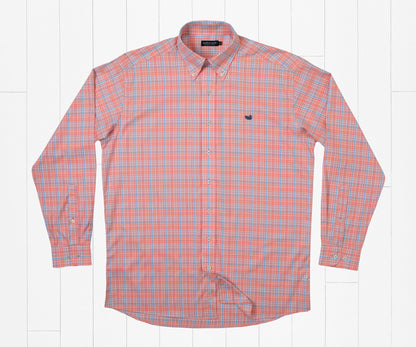 Southern marsh Hartsville Plaid Dress Shirt- Coral/Light Blue