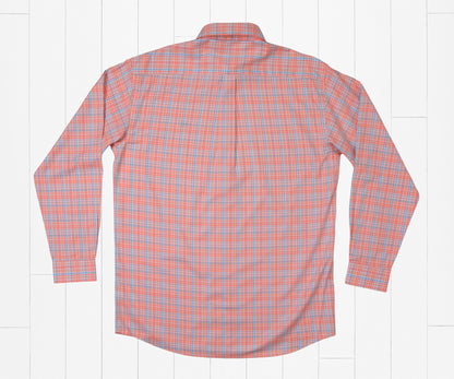 Southern marsh Hartsville Plaid Dress Shirt- Coral/Light Blue